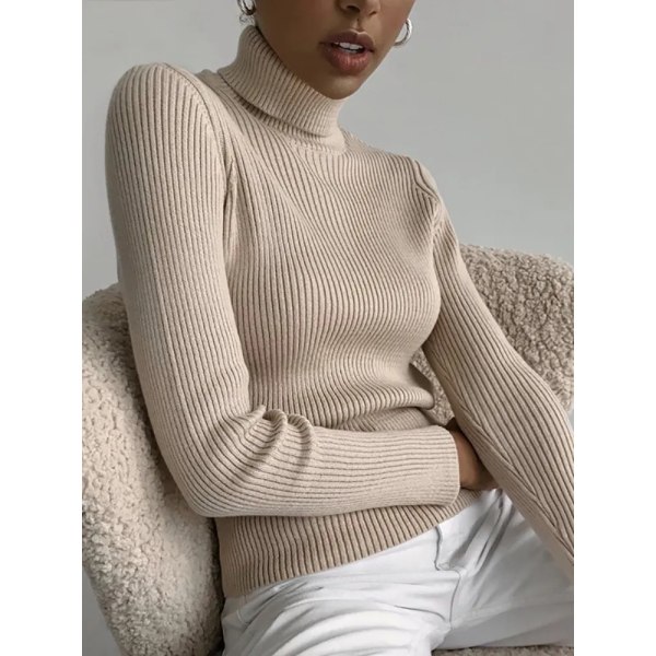 Heliar Kvinnor Höst Turtleneck Sweater Stickade Mjuka Pullovers Cashmere Jumpers Basic Mjuka Tröjor För Kvinnor WHITE One Size