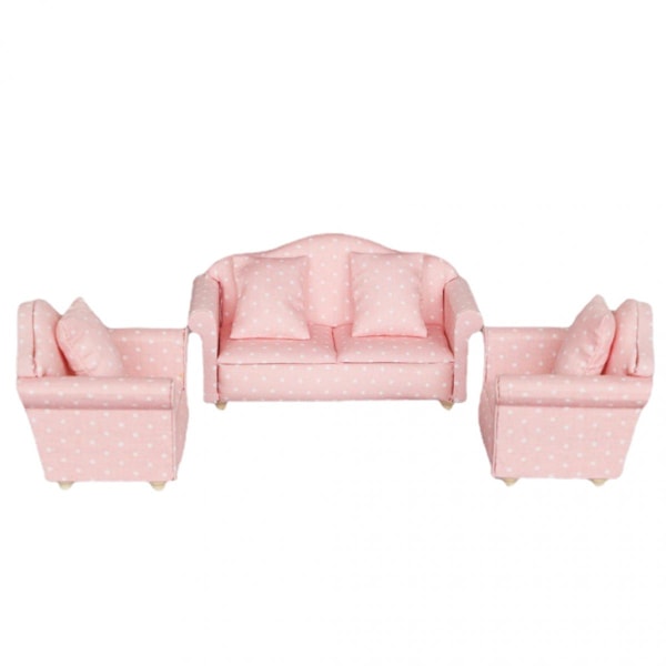 Dockskåp Miniatyr 1:12 Vardagsrum Rosa Soffa Modell Möbel Love Seat
