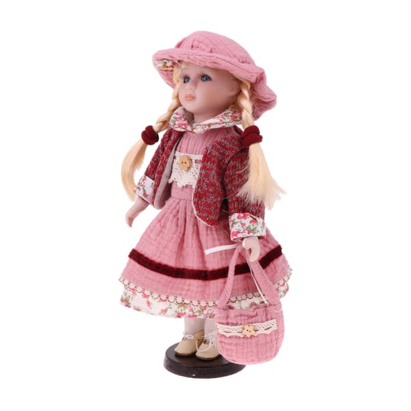 30 cm vacker figurindocka porslinsflicka med rosakläder hatt presentset