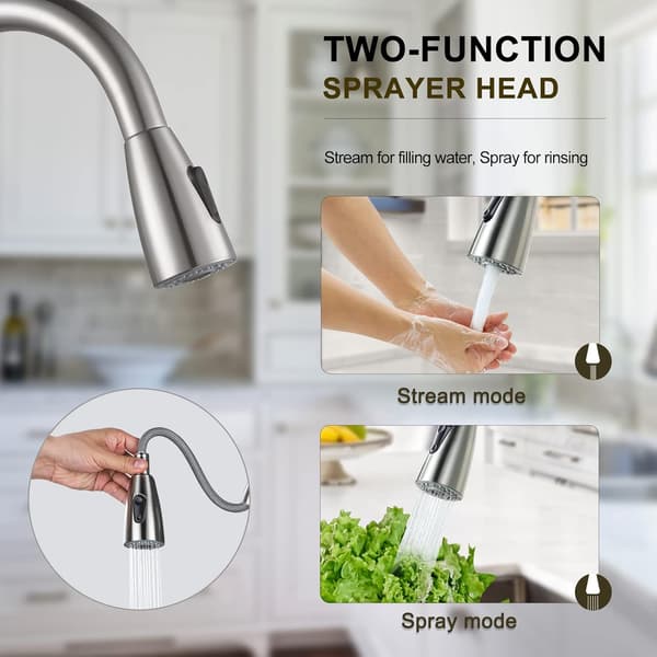[RM]Kitchen Faucet with Pull-Out Spray Head, 2-Spray Kitchen Faucet, Brushed Lead-Free Brass Nut