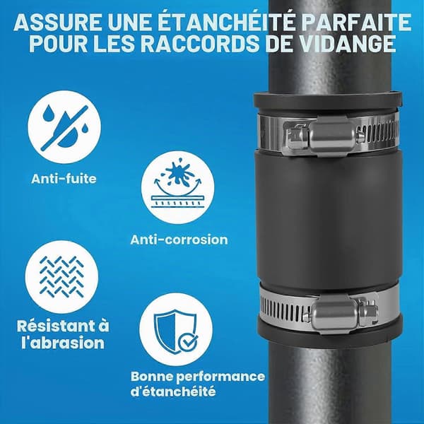 Flexibla muffar, Ø 40 mm kopplingar för rör med ytterdiameter 36-43 mm, med rostfria slangklämmor, för plast-/koppar-/stålrör