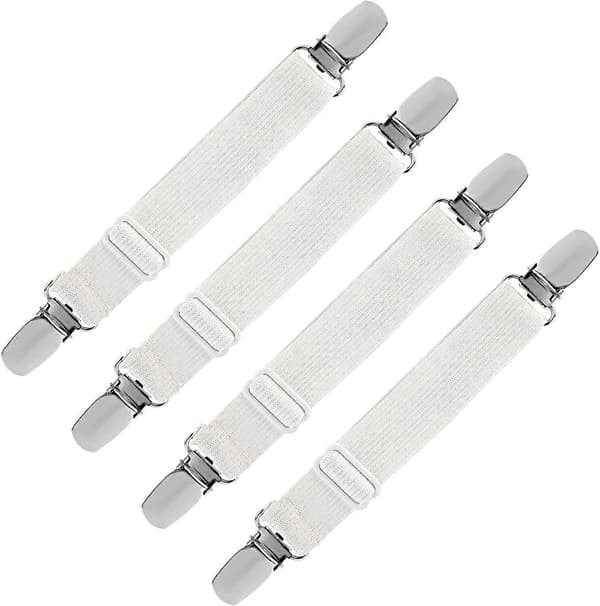 Elastisk lakenholder, 4 stk. lakenklemmer for sovesofa, hvit, 16*2,5 cm, polyestermateriale
