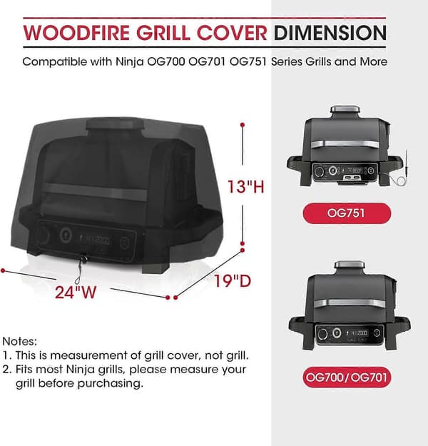 Beskyttelsesovertræk til Ninja Udendørs Grill OG700 OG701 OG751 Serie - Elastisk Lukning og Snore - Sort
