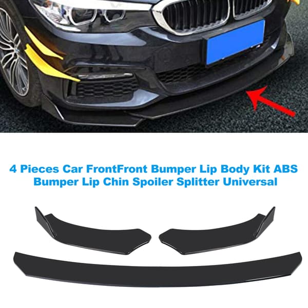 4 deler bil frontfangerleppe karosserisett ABS frontfangerleppe hakespoiler splitter universal