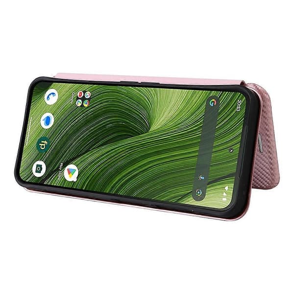 [RM] Kompatibelt etui til Fairphone 6 med kulfibertekstur, stødsikkert PU-lædercover PinkGold