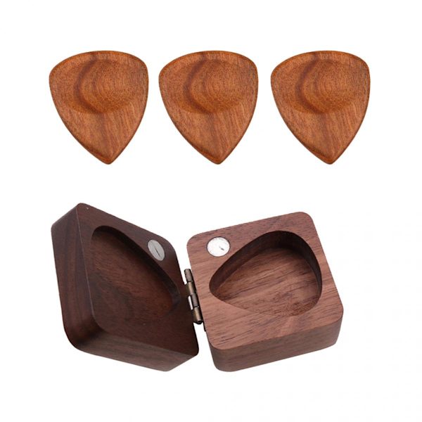 Gitarrplektrum Trälåda + 3st Gitarrplektrum Hjärta Form