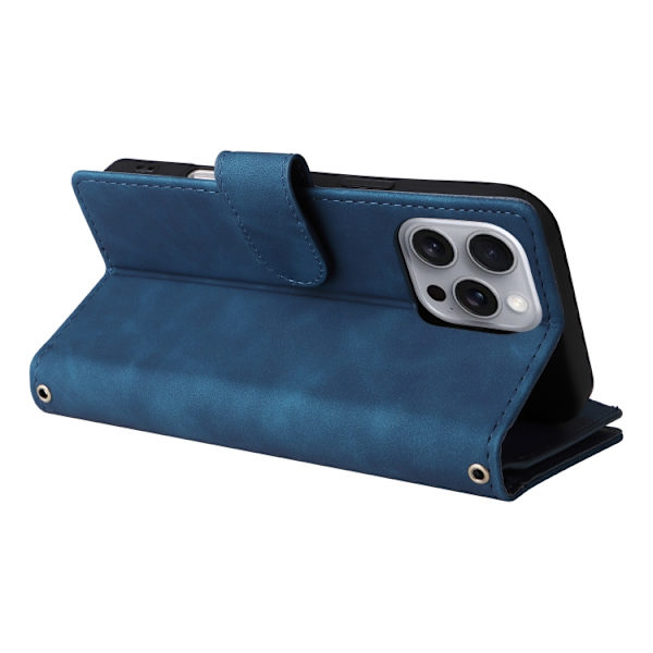 [RM]iPhone 16 Pro Max Case - Crossbody Case with Multiple Card Slots and Zipper Mörkblå