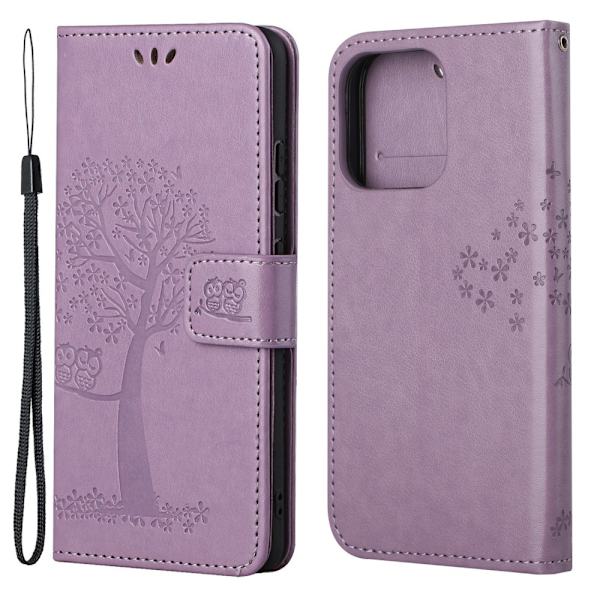 iPhone 13 - Owl Tree Nahkakotelo - Violetti 60