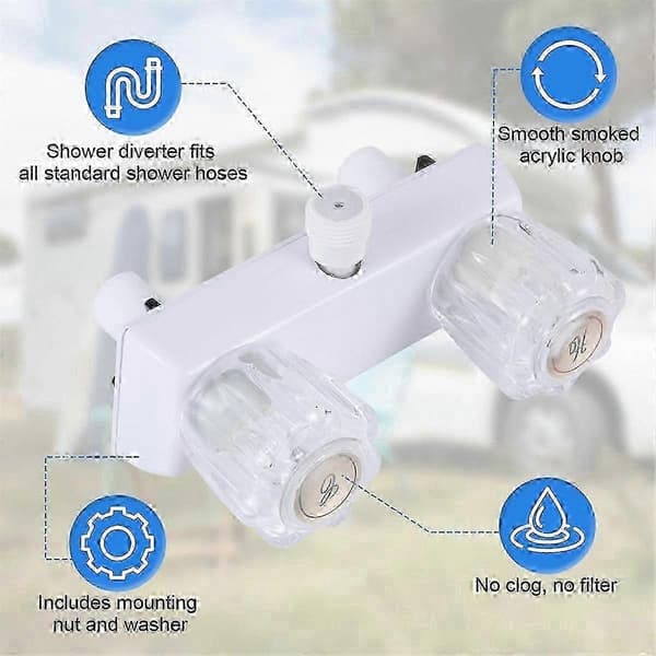 Bobildusjkranerstatning, 4-tommers dobbelknappventilavleder for bobilbad White  Transparent