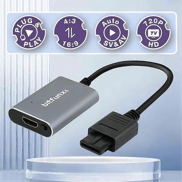 Bitfunx 720P HDMI-kompatibel adapter AV/SV Auto med 43/169 til N64/SNES/SFC/NGC Con
