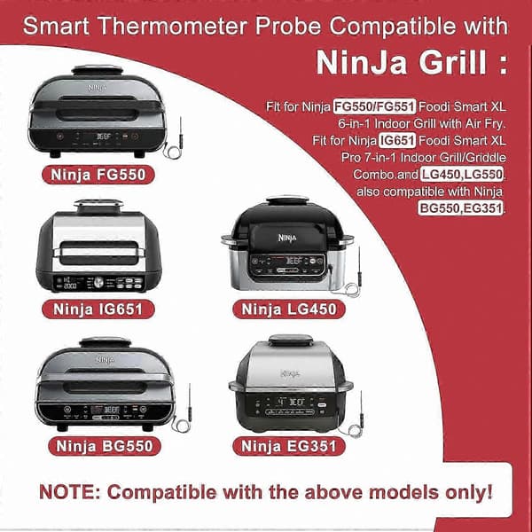Ninja Smart Grill Kødtermometer Erstatning til FG550 FG551 IG651 LG450CCO, Termometer i Rustfrit Stål