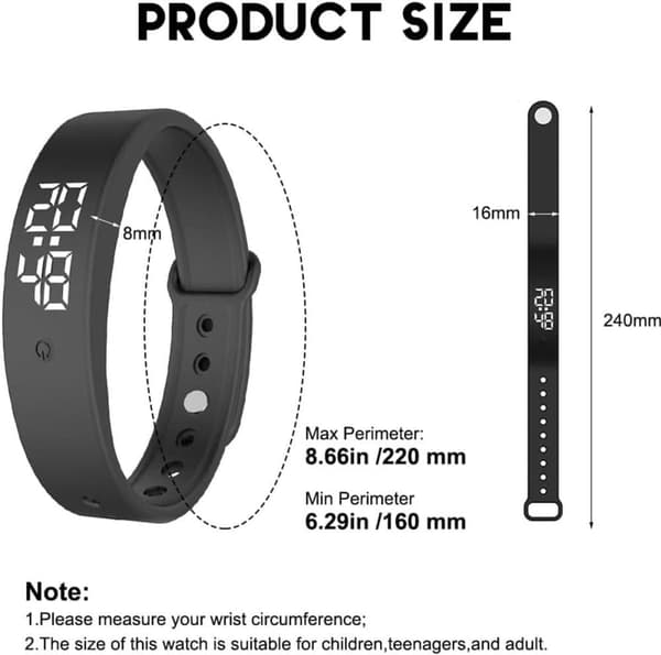 [RM]Vibration Bracelet with Silent Alarm & 10 Reminders - Discreet Vibration Notification for Mobile at Work and Home - Black