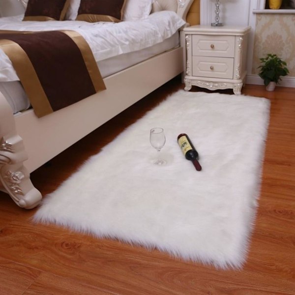 Lyxiga Fuskpäls Mattor Sovrum Sängmatta Matta Soffa Bänk Halkfri Vit 60x120cm