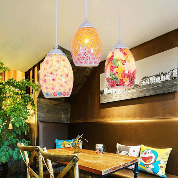 Retro bar café pendellampa mosaikstil hängande lampskärm 6