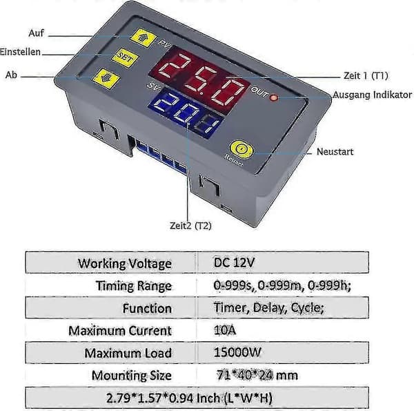 [RM]12V Tidsrelé 12 Volt Timer Relé Utendørs 10A Digital Avstengningsrelé Justerbar Gave Tw