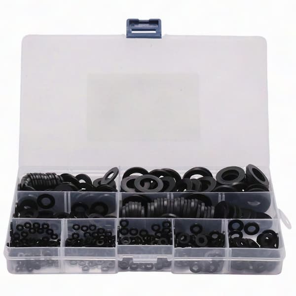 600 stk. sort nylon fladskive sortimentssæt til M2 M2.5 M3 M4 M5 M6 M8 M10 M12 almindelig reparationsskive møbelpakningssæt Black