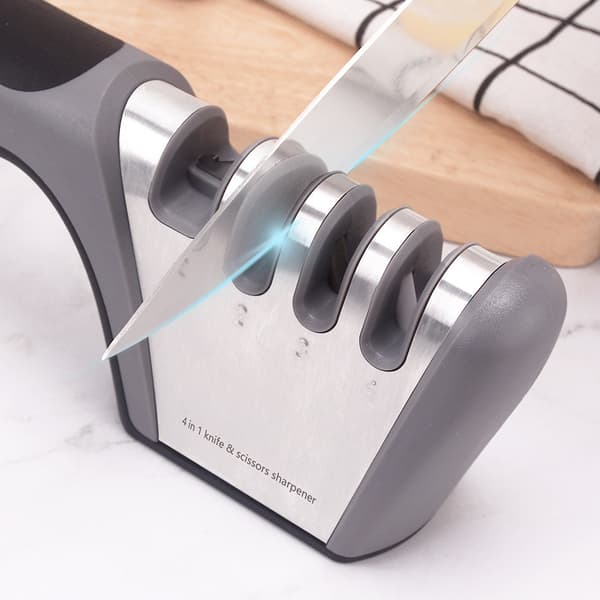 [RM] 4-in-1 Knife Sharpener - Professional with Scissor Sharpener - 4-Position Pull-Through Sharpener for Kitchen Knives