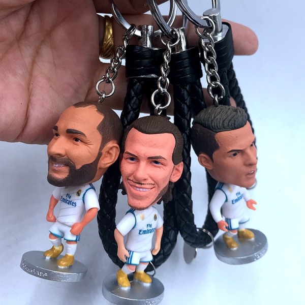 Fotbollsfan stjärndocka Ronaldo, Neymar, Messi, Lewandowski, Mbappe Royce hängande nyckelring Real Madrid Ronaldo
