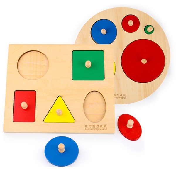 Montessori Geometriska Block Träplugg Pusselbräda Leksak för Barn - Fyrkant