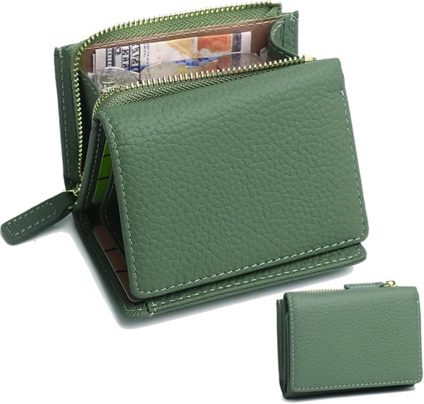 Grøn Dame Ægte Læder Mini Pung RFID-beskyttelse Kortholder Organizer Lomme Mini Pung, Foldbar Slank Kompakt