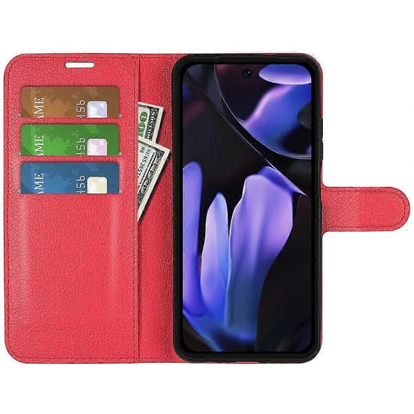[RM] Litchi læder-telefonetui til Google Pixel 9a Red For Google Pixel 9a