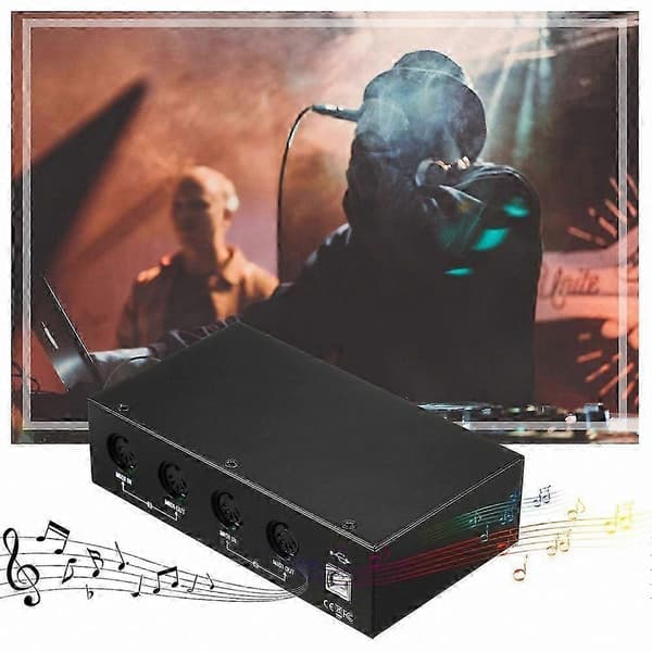 4x4 USB MIDI-interface med 64 kanaler, 4 ind-/udgange + flettefunktionalitet for forbedret forbindelse Black