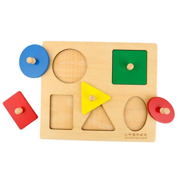 Montessori Geometriska Block Träplugg Pusselbräda Leksak för Barn - Fyrkant