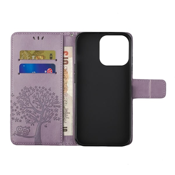 iPhone 13 - Owl Tree Læder Cover - Lilla 60