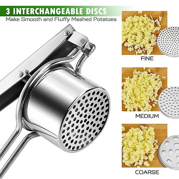 Potatisstöt i rostfritt stål Manuell potatispress med 3 utbytbara skivor Fruktpress