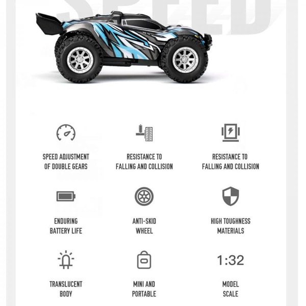 S658 1/32 RC-bil 2,4 GHz 2WD höghastighetsbil terrängbil 2 batterier