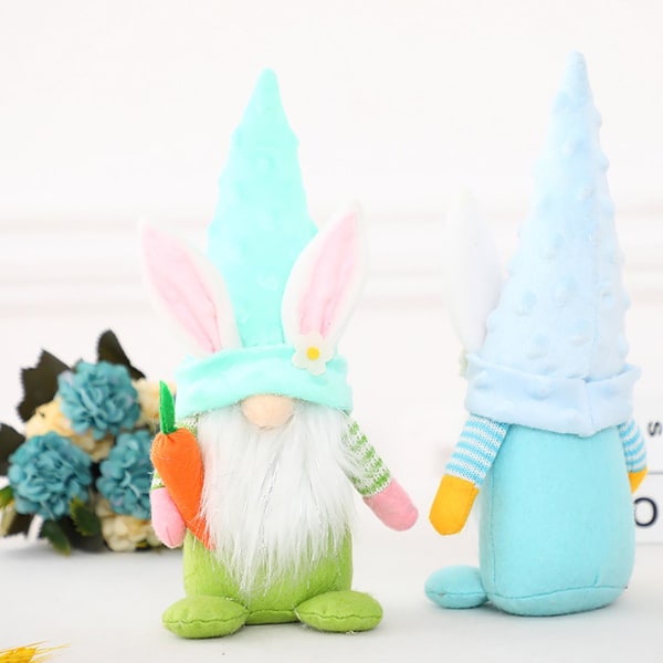 Kaninöron Design Påskdvärg Docka Realistisk Stickad Tyg Håller Morot Tomte Dekoration för Barn Yellow