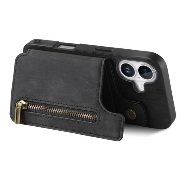 [RM]iPhone 17 Retro Leather Zipper Case Svart