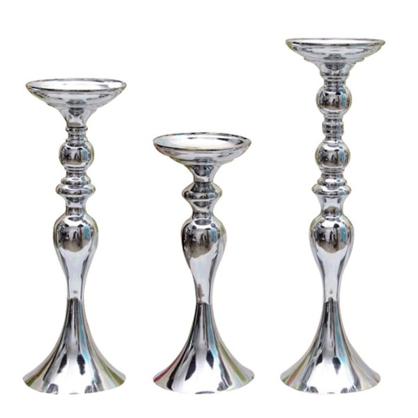 Lång fot metall ljusstake värmeljushållare ljusstake blomvas silver-s