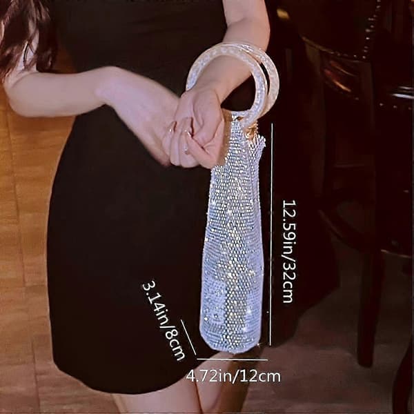 Glinsende Rhinestone Kvelds Vinpose, Elastisk Netthåndtak, Glitrende Gjenbrukbar Håndveske for Bryllup Bursdagsfest Black