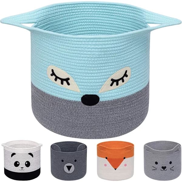 [RM]Foldable Cotton Rope Laundry Basket, Toy Storage Basket for Kids