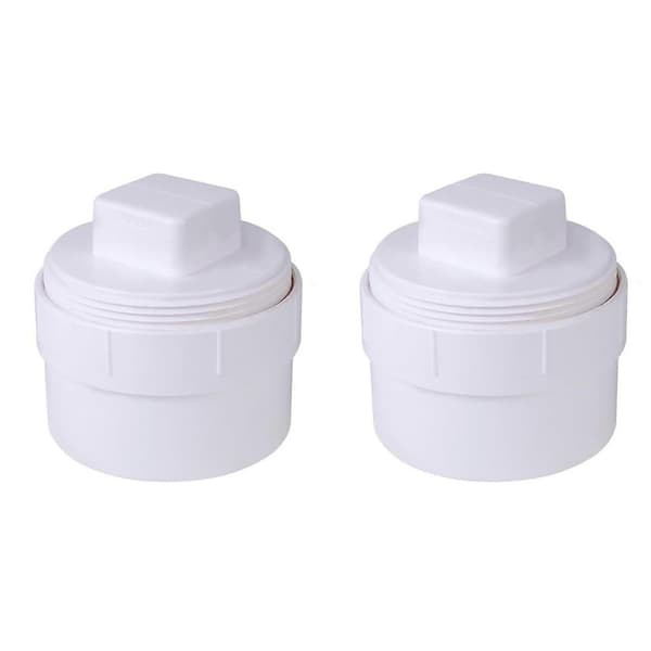 2 stk. 6 tommer PVC kloakrenseadapter med hætte, DWV skyllesystem til udendørs, have, forbedret drænrørsfitting White