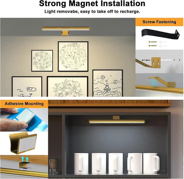 [RM]Wireless Picture Light Rechargeable with Remote Control, 300LM Art Battery Display Lamp, 3 Modes Magnetic Wall Lamp