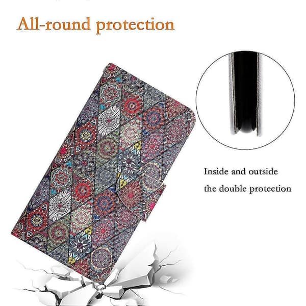 Galaxy A56 5G-deksel, beskyttende folio-omslag med mønstertrykk og håndleddsstropp Multicolor Kaleidoscope