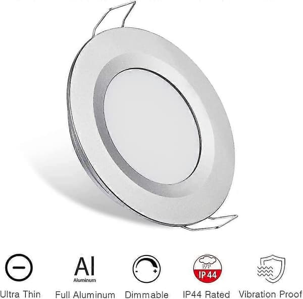 Autocamper Båd 12V 4 x LED Indbyggede Loftslamper, 3W 3200K Dæmpbare Fuld Aluminium Downlights