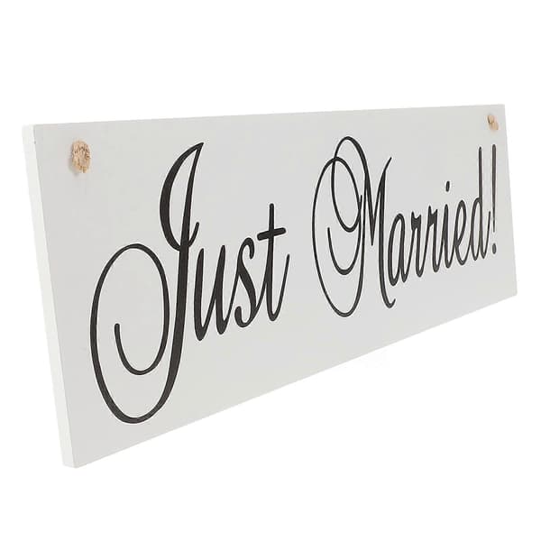 [RM] \"Just Married\" bryllupsskilt i tre, 1 stk