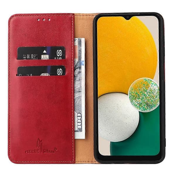 Fierre Shann PU Läder Textur Telefonfodral För Samsung Galaxy A56 5G Red