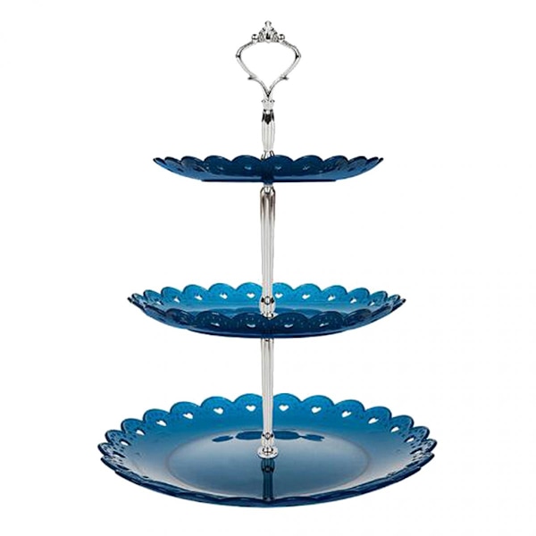 3-vånings Cupcake Ställ Dessert Mini Tårtor Frukt Godis Display Torn Blå