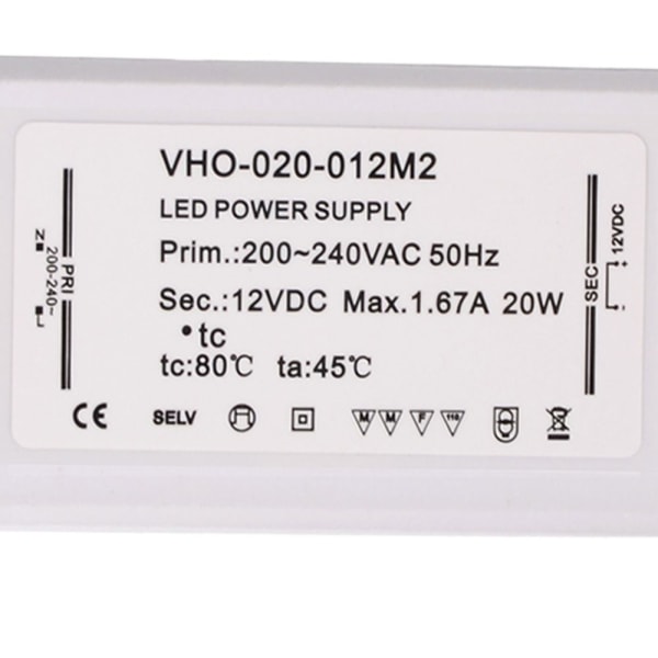 20W 1670MA 12V Slim LED Transformator Drivdon Transformator