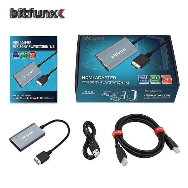 Bitfunx PS2 til HDMI-konverter til PS2 PS1 PlayStation 1/2 spilkonsoller med RGB til YPbPr-switch PS1 PS2 HDMI