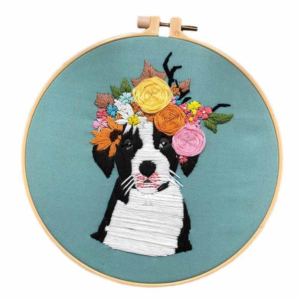 DIY Handgjort Korsstygn Hundar Broderi Startkit Hantverk Med Båge 2 Set