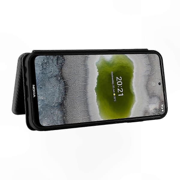 Vandret flip-etui med kulfibertekstur og kortplads til X10, TPU + PC + PU-lædermateriale Black