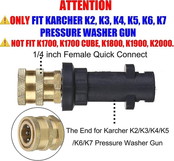 Adapter för högtryckstvättspistol, 1/4\" snabbkoppling - Endast kompatibel med Kärcher K2, K3, K4, K5, K6, K7