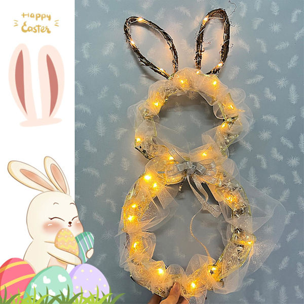 Påskhare Girlang Trä Led Rotting Vävd Tyg Mjukt Ljus Hängande Ornament golden M