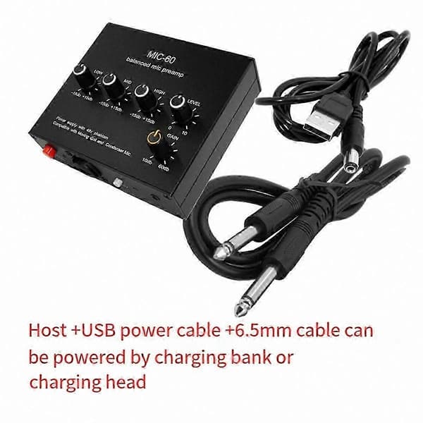 Professionel lydforstærker med 48V fantomstrøm og 6,5 mm indgang til dynamiske mikrofoner black 6.5mm cable