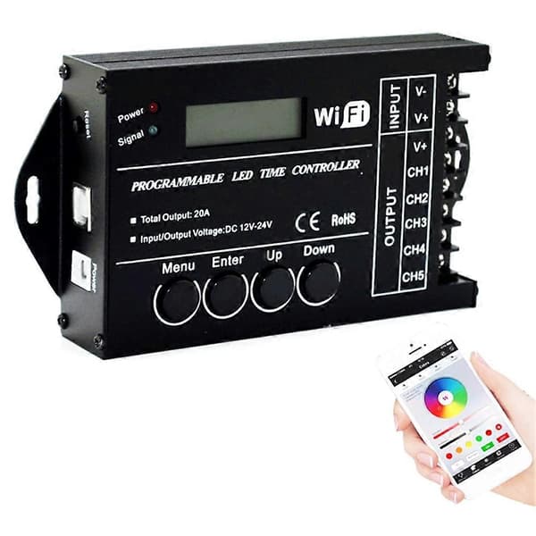 DC 12V 24V WiFi RGB Tids-programmerbar LED-controller TC421 5 kanaler 20A Fælles Anode Programmerbar LED Strip Dimmer